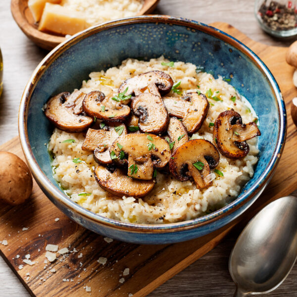 Bowl of risotto with mushrooms