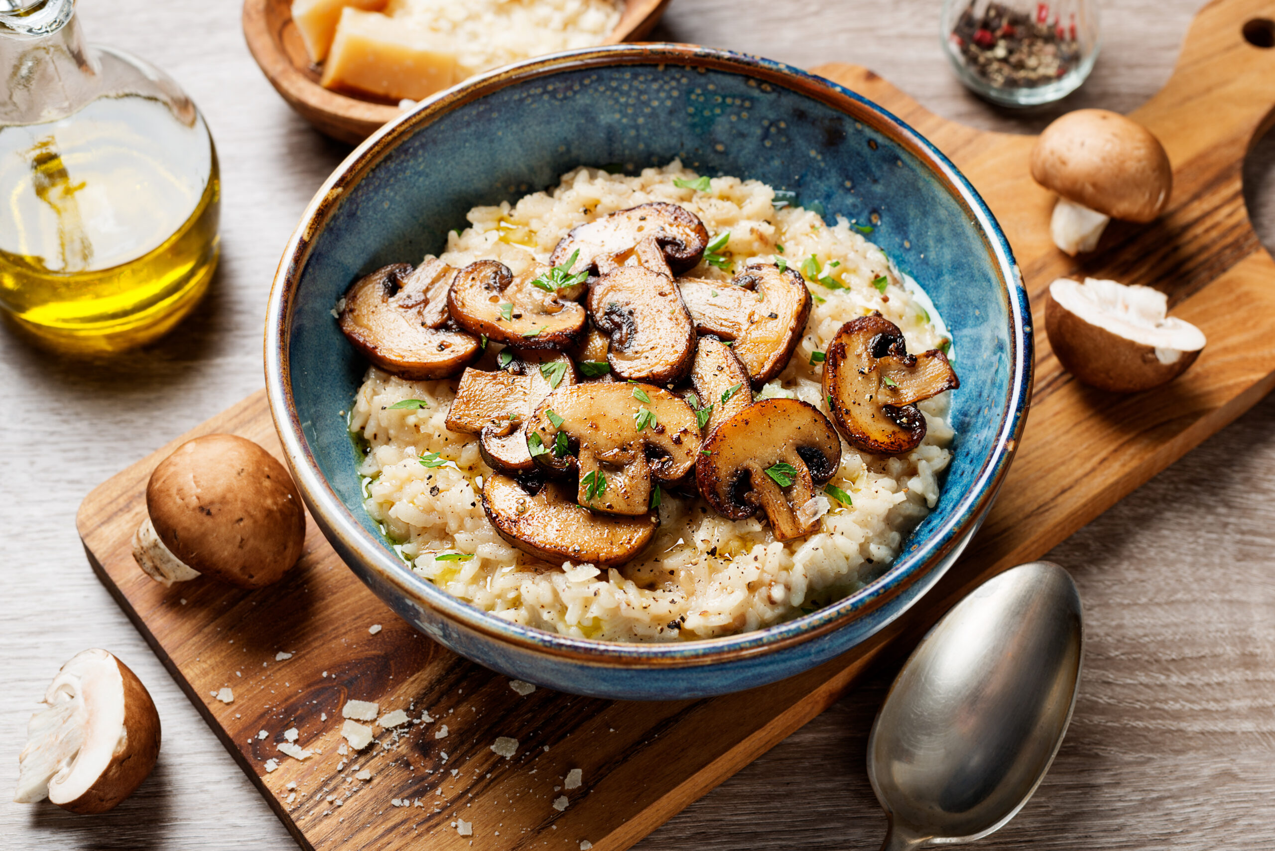 Bowl of risotto with mushrooms